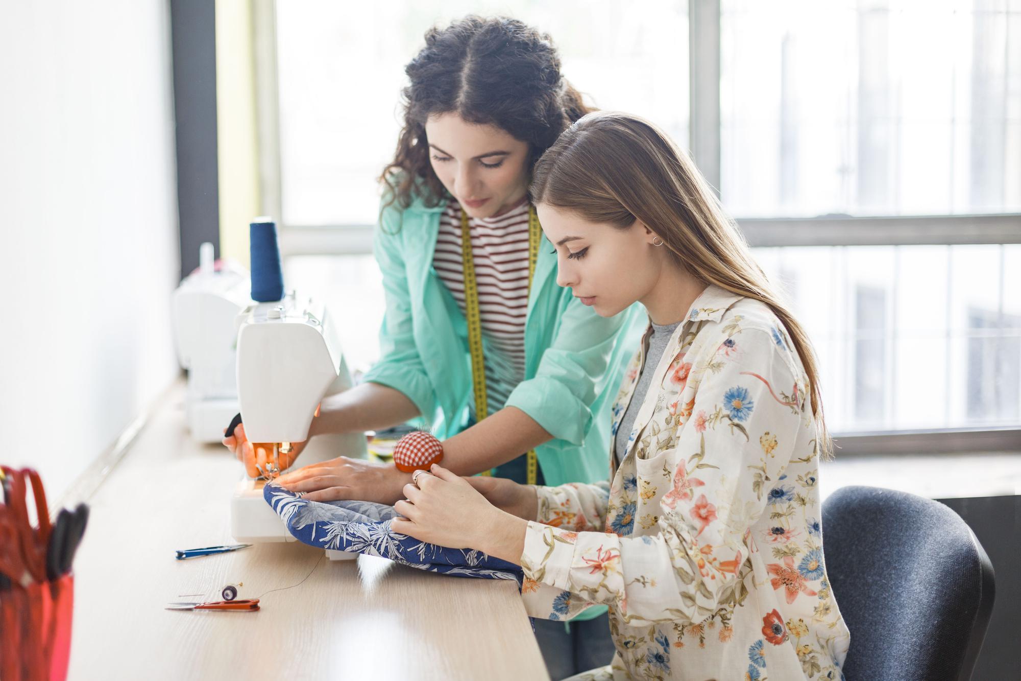 Workshop group learning embroidery